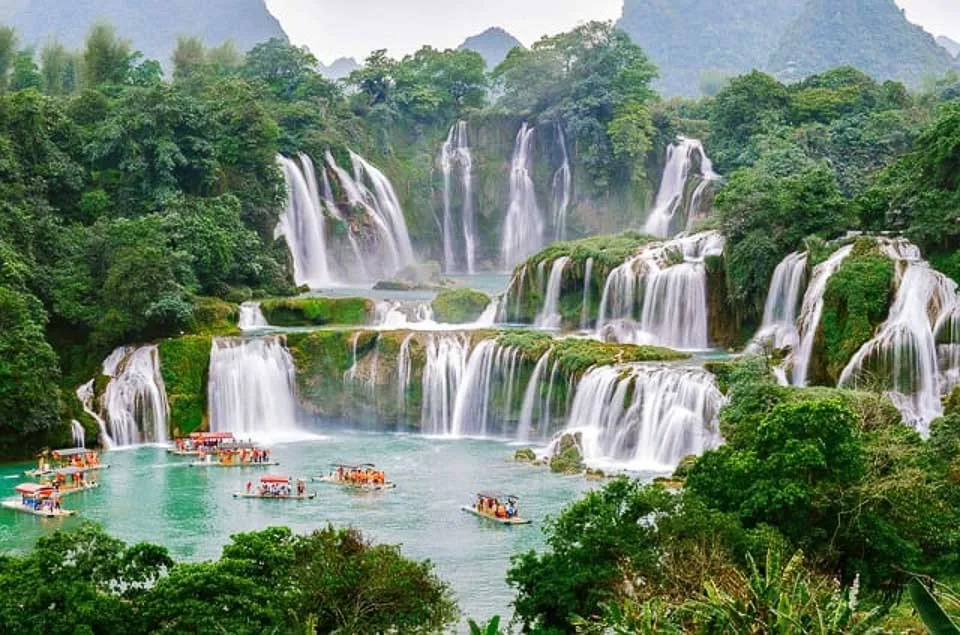 Waterfalls and bamboo rafts in northern Vietnam